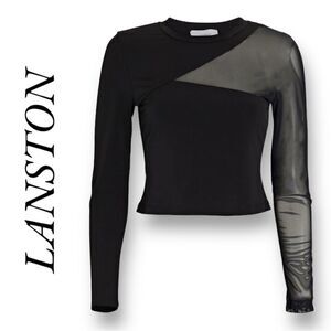 LANSTON Mesh Cut-Out Long Sleeve Philosophy Top in the Size Medium